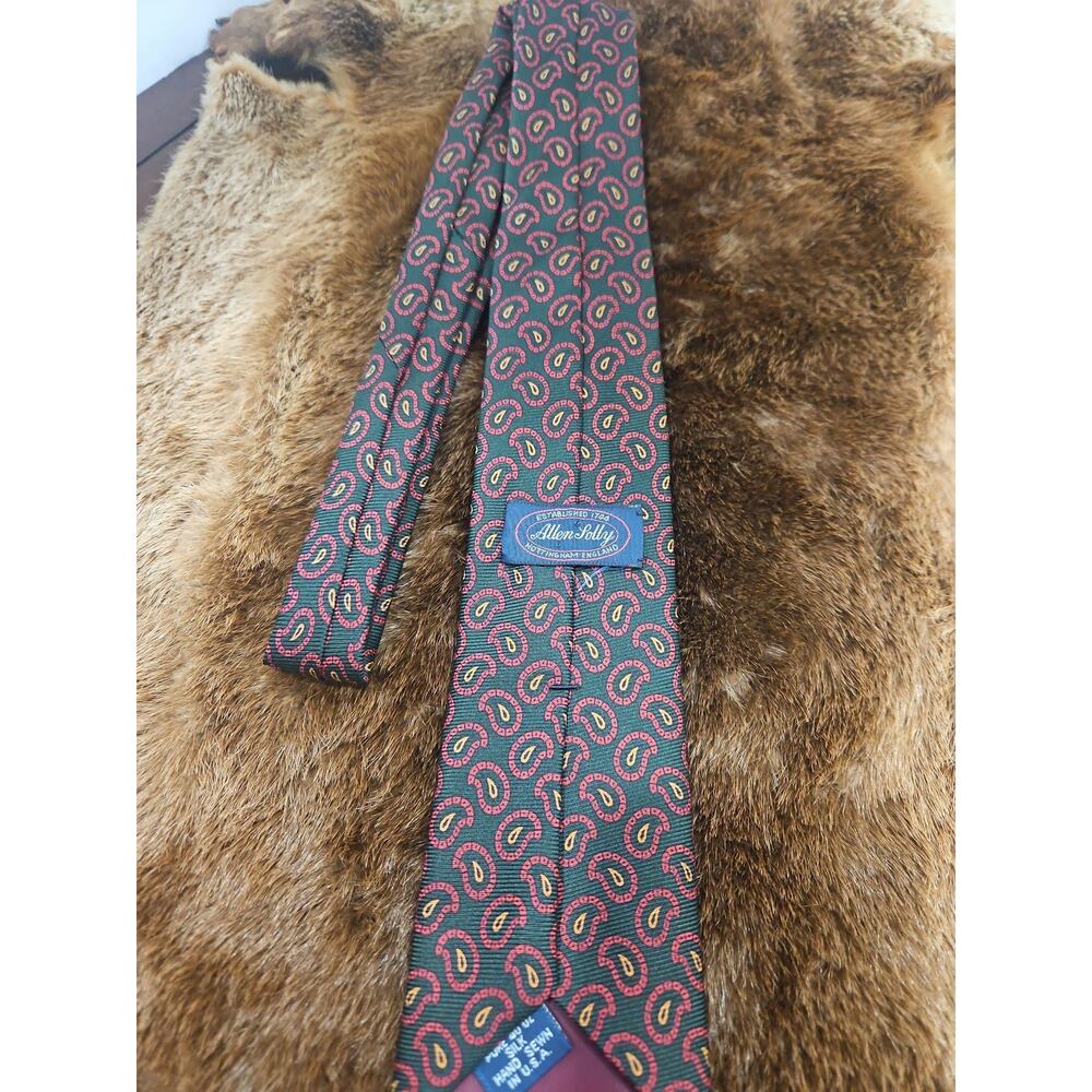 Allen Solly Men's Silk Tie Green Red Paisley Handmade USA